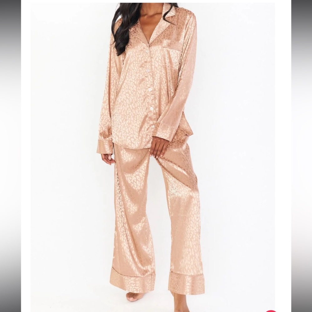 Show Me Your MuMu Blush Satin Leopard-Print Pajama Set